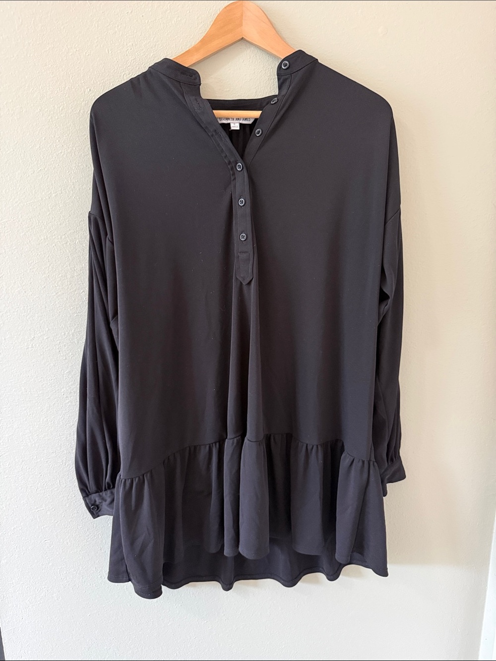 Elizabeth and James Black Long-Sleeve Ruffle-Hem Tunic